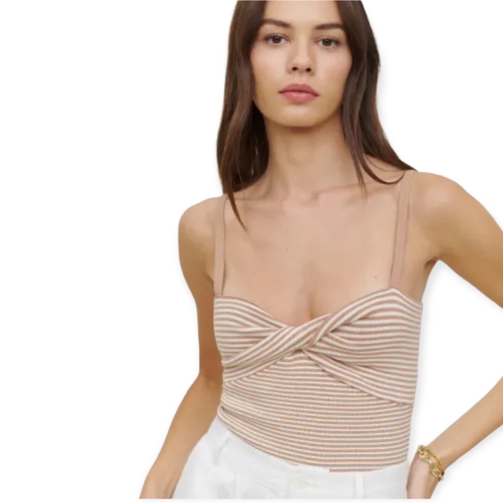 Reformation Striped Crop Top in Cream and Tan